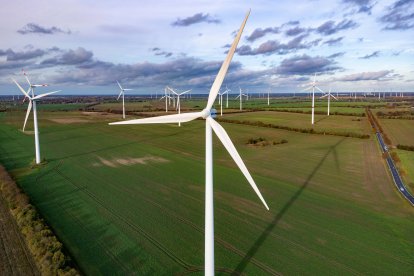 Wind turbines on a wind-farm near Nauen (Germany). File archive