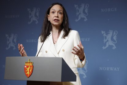 María Corina Machado ofrece una rueda de prensa en Oslo