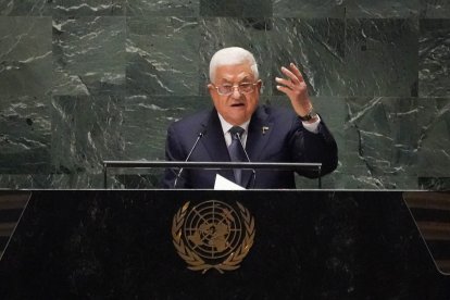 Palestinian president Mahmoud Abbas addresses the 78th United Nations General Assembly at UN