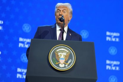 President Donald Trump speaks during a Board of Peace charter announcement during the Annual Meeting of the World Economic Forum in Davos, Switzerland, Thursday, Jan. 22, 2026.