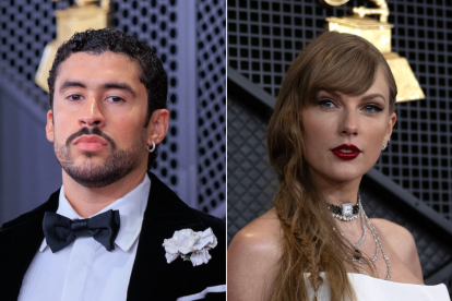 Montaje de Taylor Swift y Bad Bunny en los Grammy