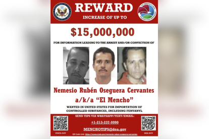 Handout photo published by the US State Department on December 4, 2024, showing a reward poster for the powerful Mexican drug cartel leader Nemesio Oseguera.
Mexico confirmed on February 22, 2026, that soldiers killed a powerful drug cartel leader who was one of the most wanted men here and in the United States. Nemesio Oseguera, the 59-year-old leader of the violent Jalisco New Generation Cartel, was wounded in a clash with soldiers in the town of Tapalpa and died while being flown to Mexico City, the army said in a statement.