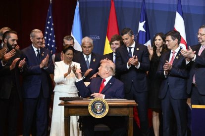 Trump alongside other right-wing leaders from Latin America and the Caribbean