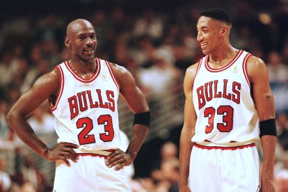 Michael Jordan y Scottie Pippen, leyendas de los Chicago Bulls, en 1997. Imagen de archivo