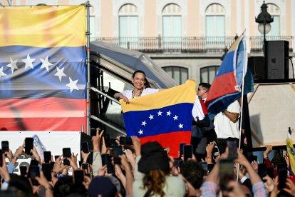 Machado durante la manifestación en Madrid, este 18 de abril.