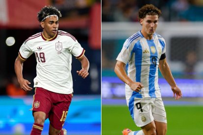 Los futbolistas Lamine Yamal y Julián Álvarez, con España y Argentina
