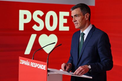 Pedro Sánchez, durante una comparecencia en la sede del PSOE. Junio de 2025
