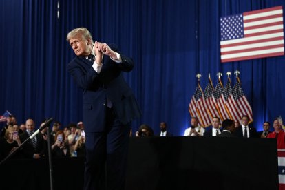 El presidente Trump tras su discurso en Rockland Community College en Suffern, Nueva York, este 22 de mayo.