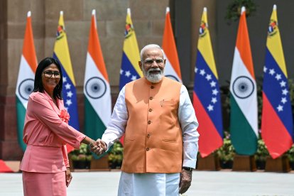 Recibimiento de Delcy Rodríguez en India