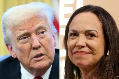 Combinación de fotos del presidente Donald Trump y María Corina Machado