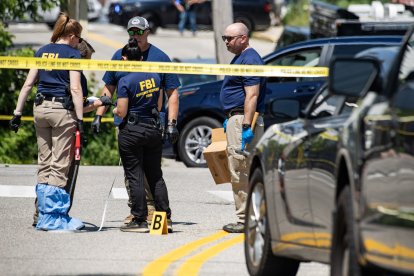 FBI investigators work the scene of an alleged ICE involved shooting in Biddeford, Maine.