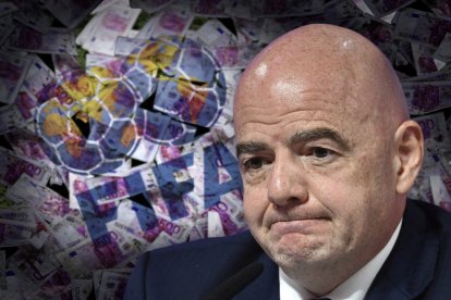 Un montaje que muestra al presidente de la FIFA Gianni Infantino