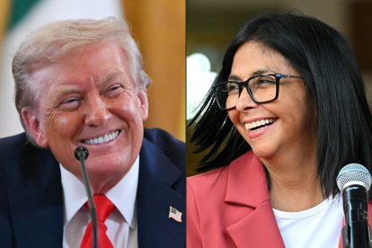 El presidente Donald Trump y la presidenta del régimen interino Delcy Rodíguez.