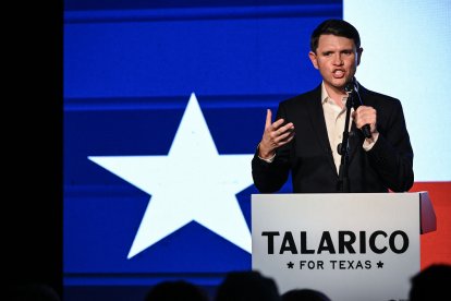 Democrat candidate for US Senate James Talarico speaks during a rally in San Antonio, Texas, on May 29, 2026. (Photo by RONALDO SCHEMIDT / AFP)