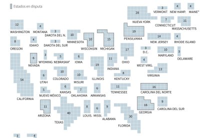 Number of Electoral College delegates in each state.