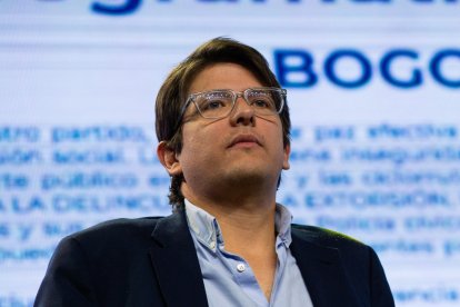 Colombian politician Miguel Uribe Turbay, during a rally