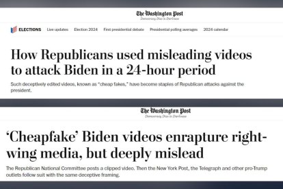 Capturas de pantalla de dos titulares del diario The Washington Post