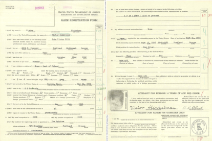 Ejemplo de un registro de inmigrante en 1940