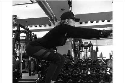 Celebrity Khloe Kardashian strengthens muscles and ankles on the BUSU Ball Supplied.