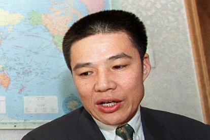 In this file photo from December 1998, outspoken Chinese environmental dissident Peng Ming speaks during a press conference in Beijing.