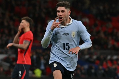 Fede Valverde, celebrando un gol en un partido con Uruguay