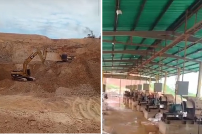 The excavation of an illegal mine (l) and several mills (r)
