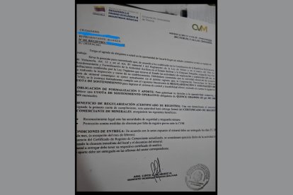 A notice (N.º CVM GF-PM032.04/2026) dated April 28, 2026, signed by the general manager of the CVM (Venezuela's state mining corporation) for the Bolívar region
