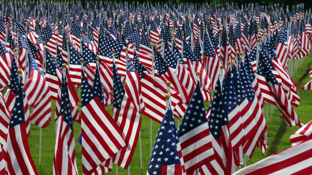 Banderas de Estados Unidos en un cementerio