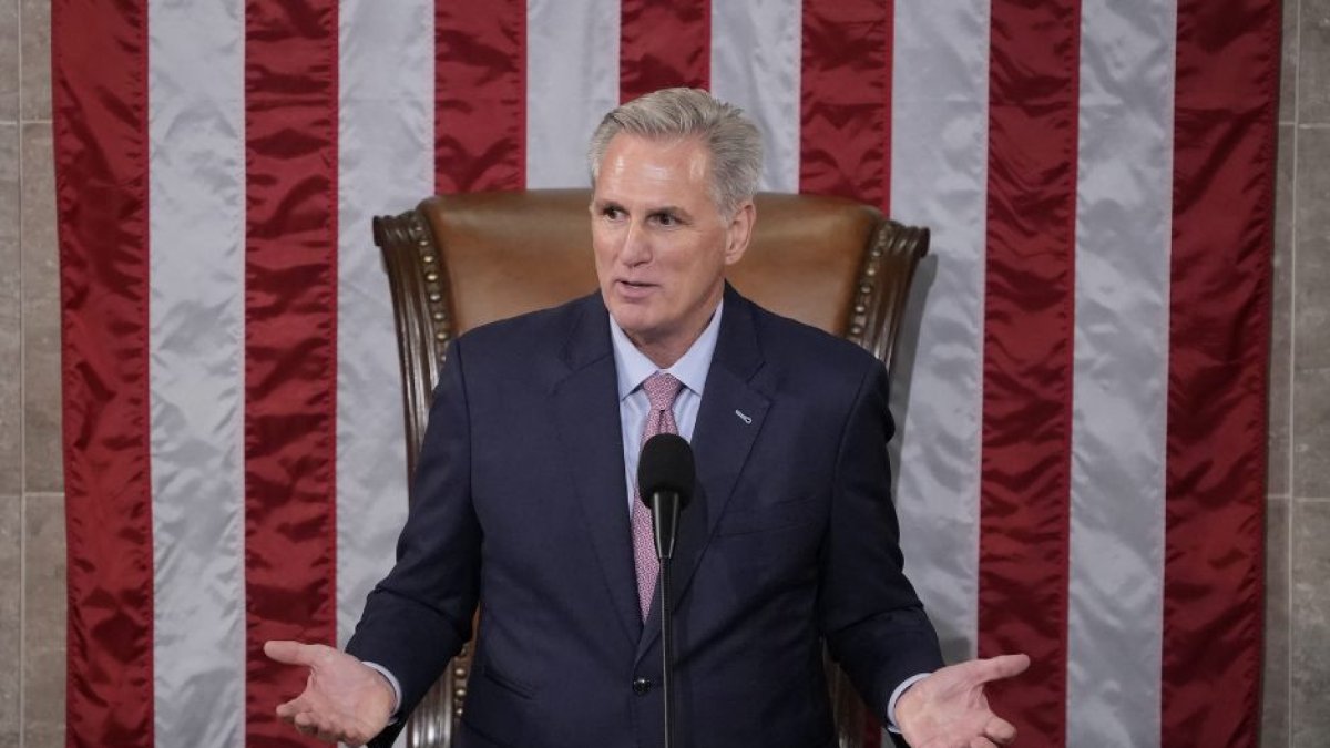 Kevin McCarthy speaks on Capitol Hill.