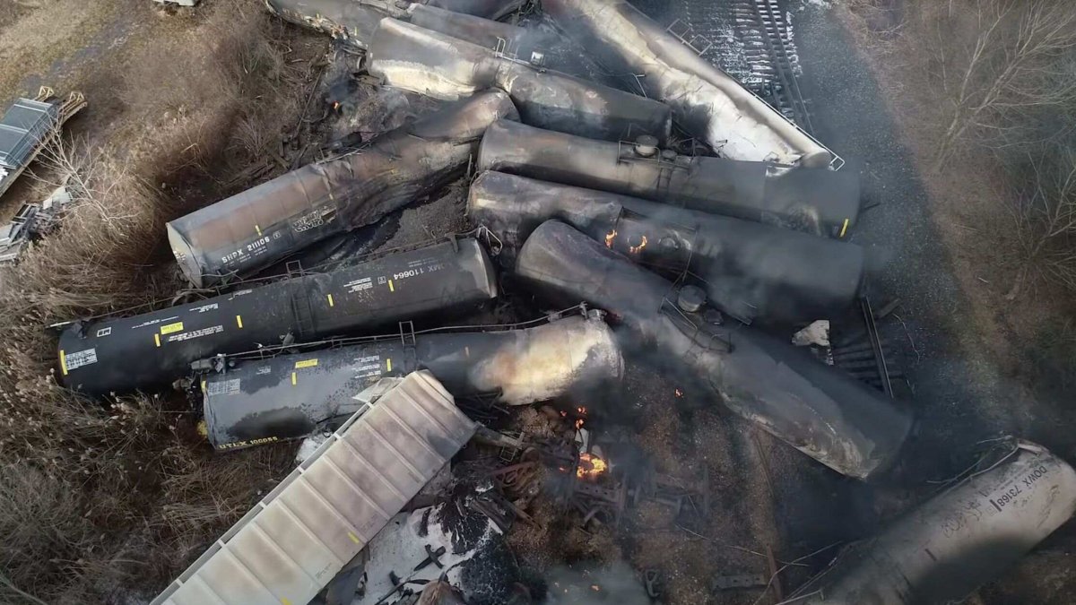 Descarrilamiento de un tren que portaba mercancía tóxica en East Palestine (Ohio).