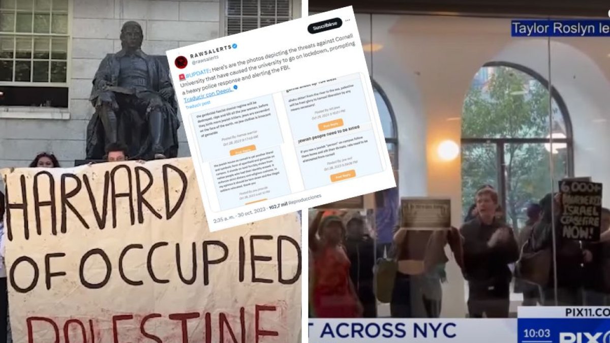 Imágenes de manifestaciones y acoso antisemita en universidades de EEUU.