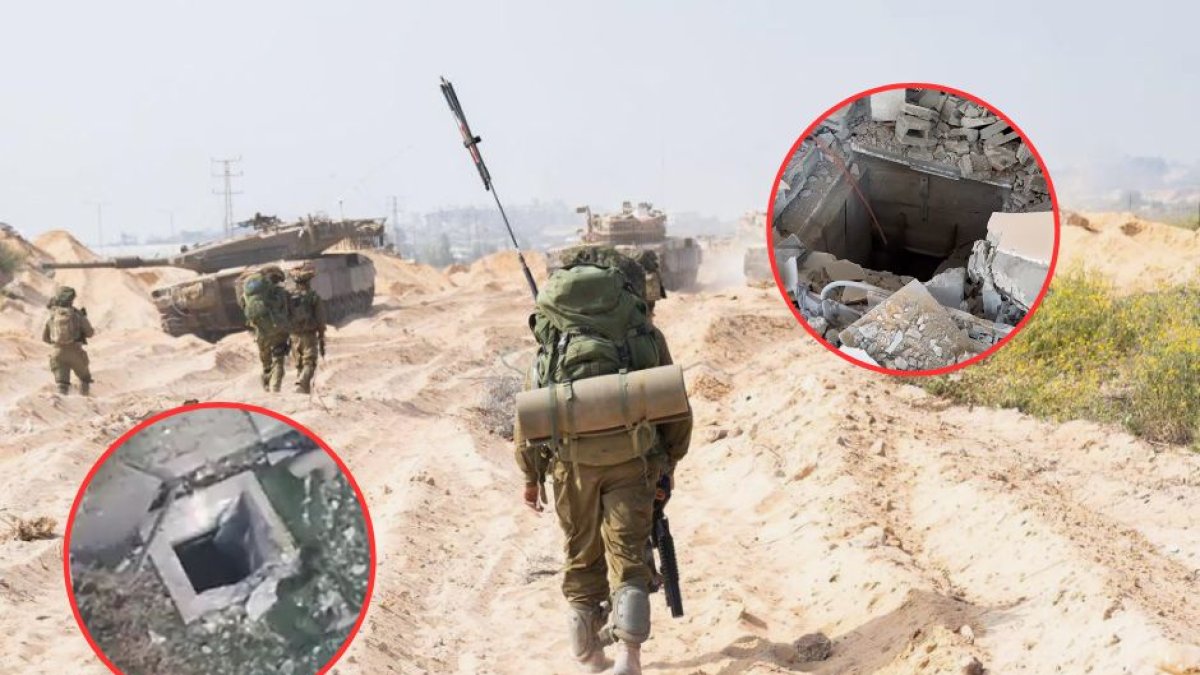 Imagen de archivo de las Fuerzas de Defensa de Israel y dos entradas a la red de túneles de Hamás.