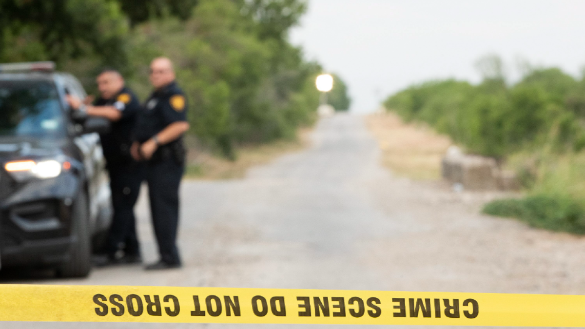 Image with police officers and crime scene tape.