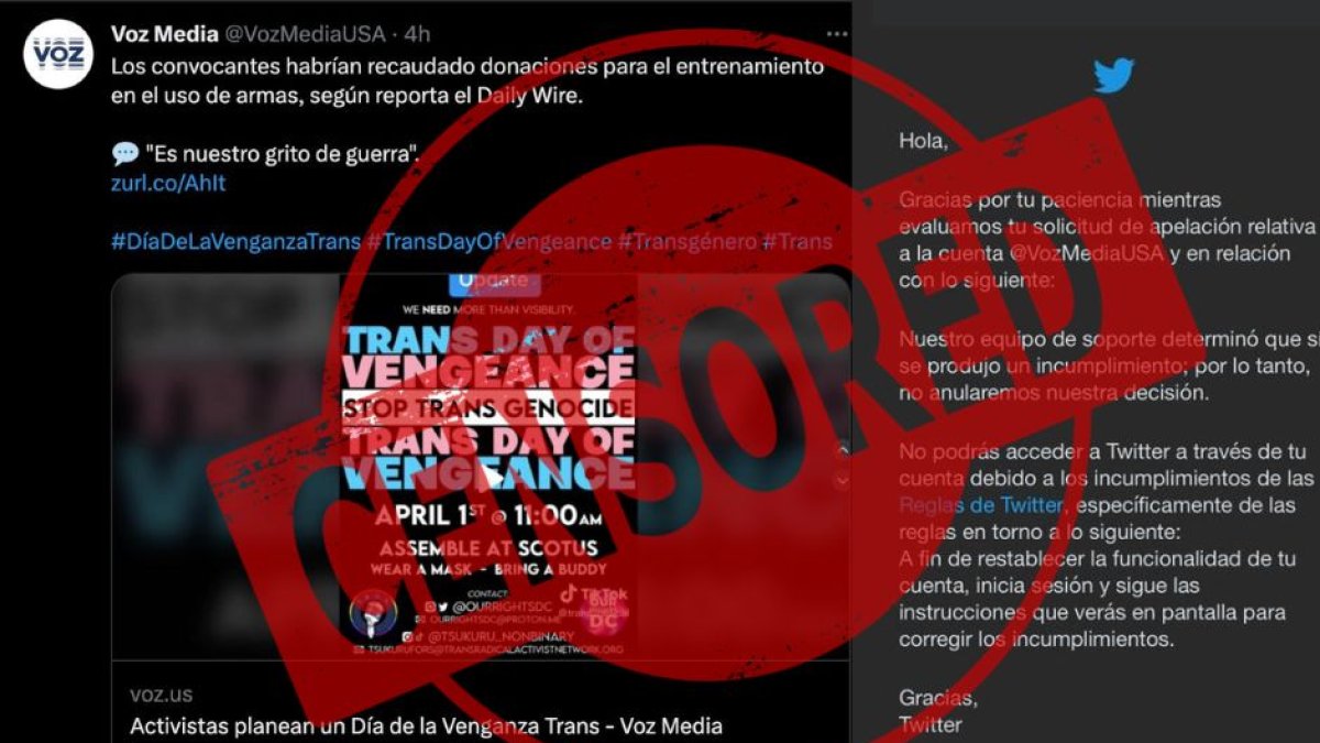 Montage with the tweet censored by Twitter.