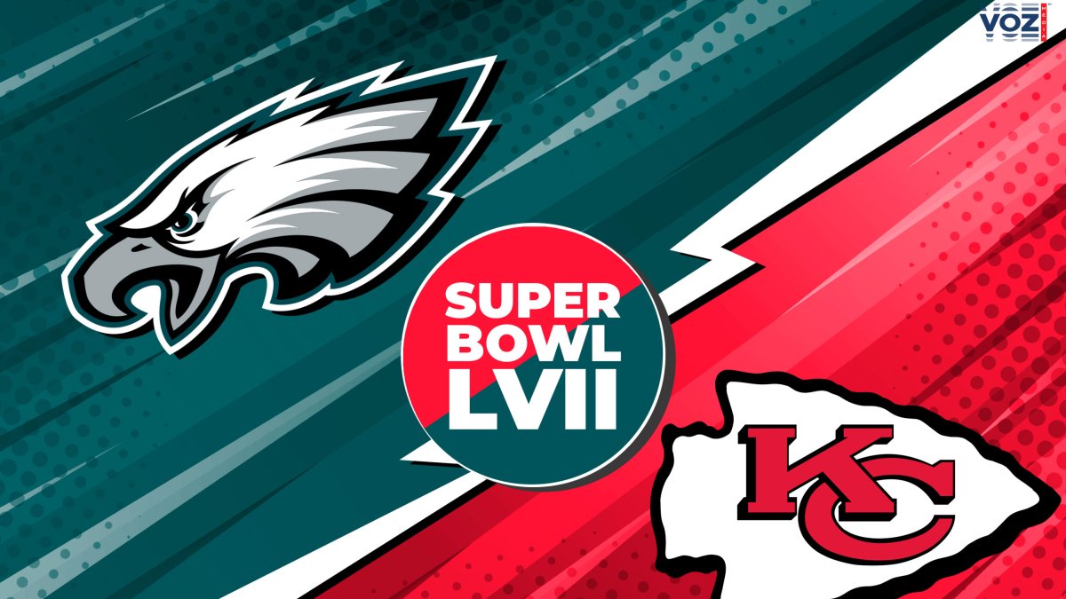Super Bowl LVII, montaje realizado por Voz Media con los escudos de los Philadelphia Eagles y los Kansas City Chiefs.