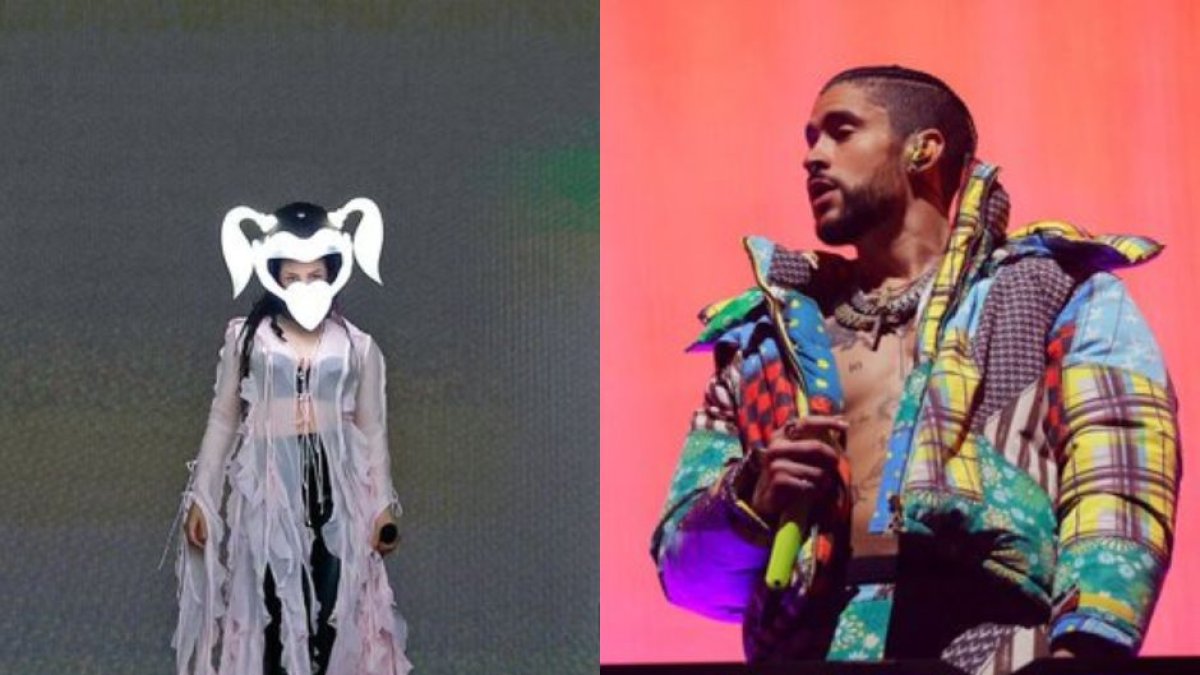 Rosalía y Bad Bunny durante sus actuaciones en el festival Coachella 2023