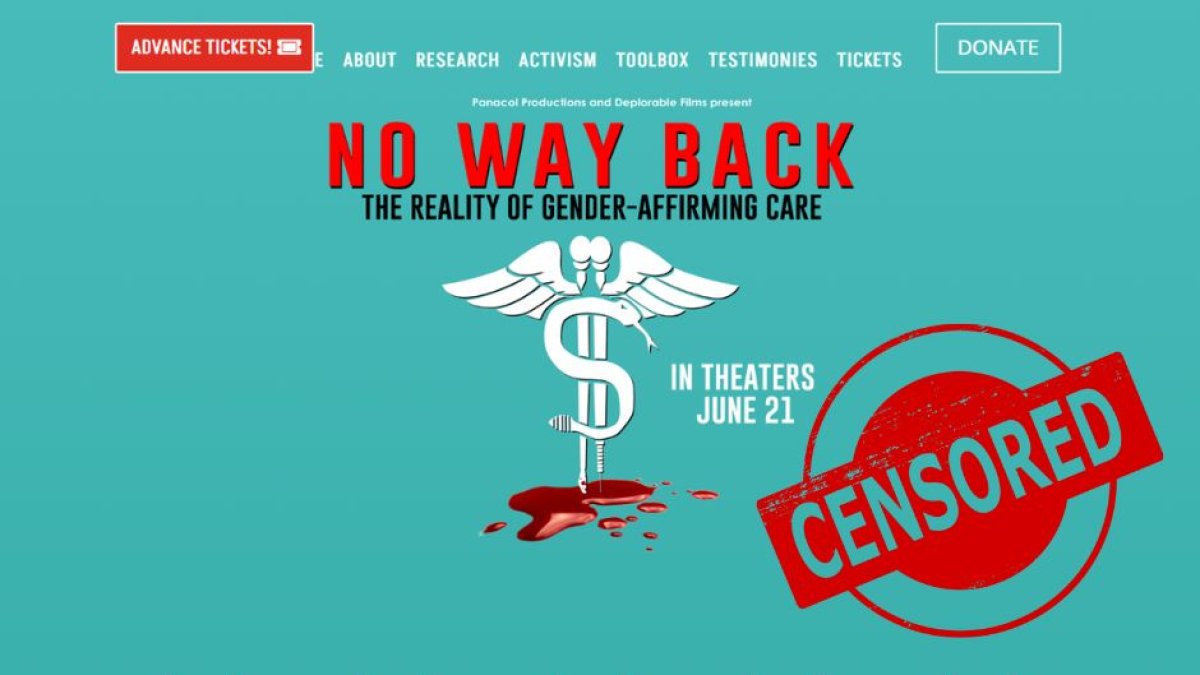 Captura de pantalla de la web del film No Way Back, con un sello que dice 