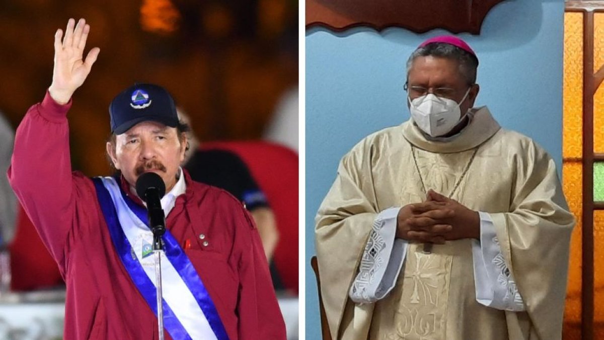 Composición de imágenes con Daniel Ortega sobre la izquierda y el obispo