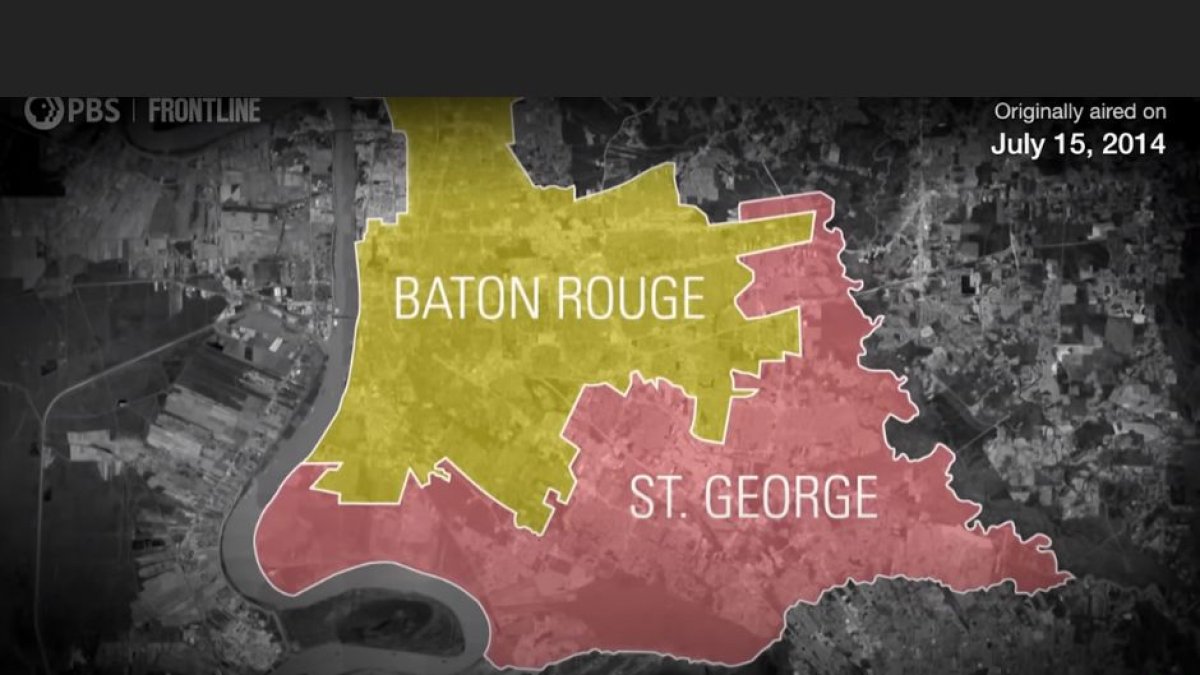 Captura de pantalla de un documental de PBS en el que hablan y muestran cómo quedaría el mapa de St. George, la nueva ciudad de Luisiana.