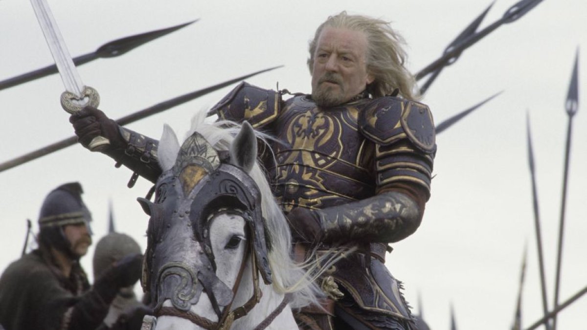 Bernard Hill en el papel de rey Theoden, en el Señor de los ANillos.