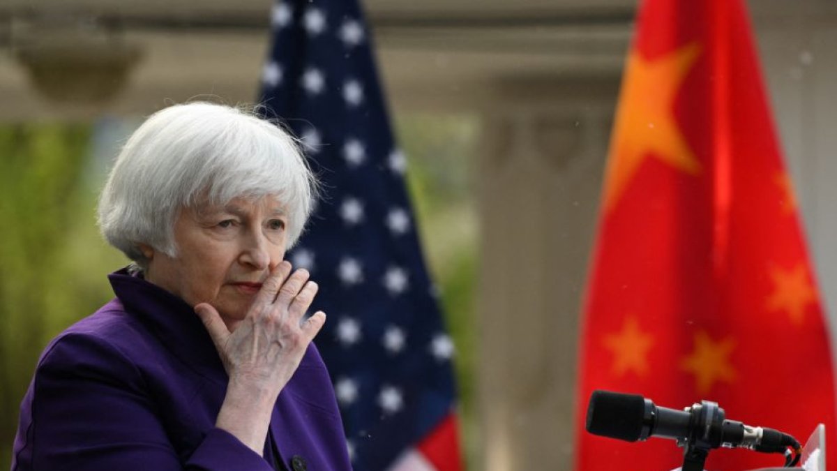 US Treasury Secretary Janet Yellen attends a press conference at US Ambassador’s residence in Beijing on April 8, 2024. (Photo by Pedro Pardo / AFP)