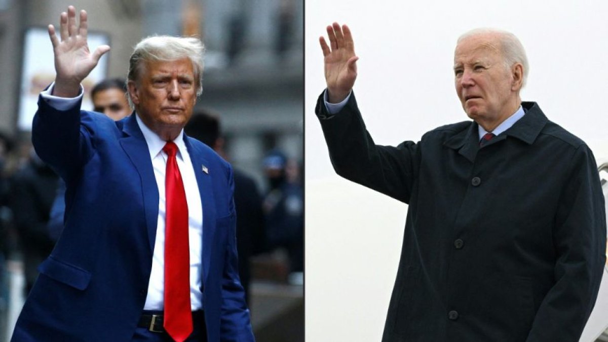 Esta combinación de imágenes muestra al expresidente Donald Trump en la ciudad de Nueva York y al presidente estadounidense Joe Biden en Maryland