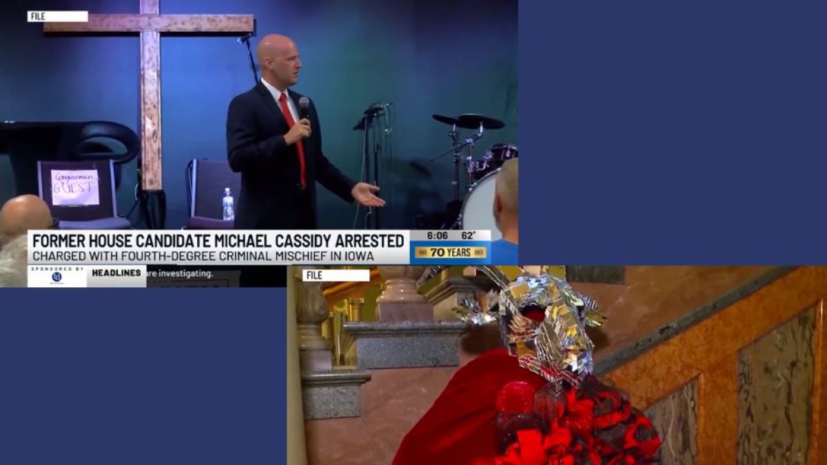 El exoficial de la Marina Michael Cassidy, acusado de cometer un delito de odio por destruir un altar satánico en la Legislatura de Iowa