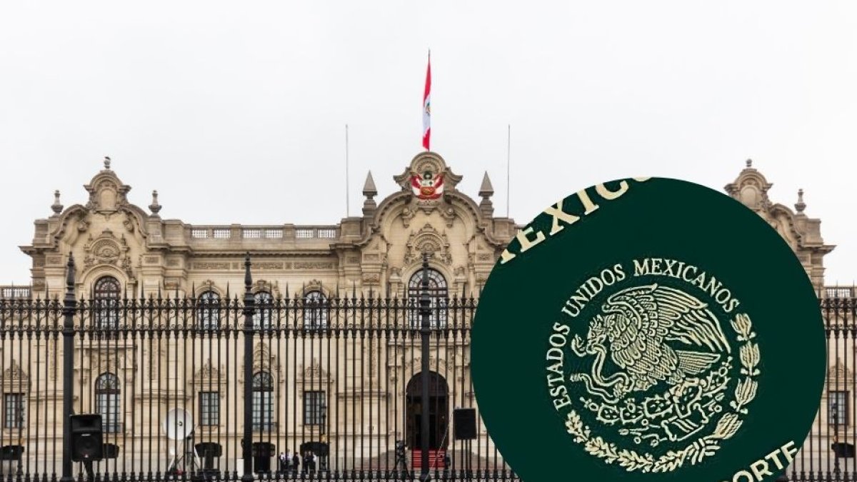 Palacio del Gobierno del Perú y una imagen del pasaporte mexicano.