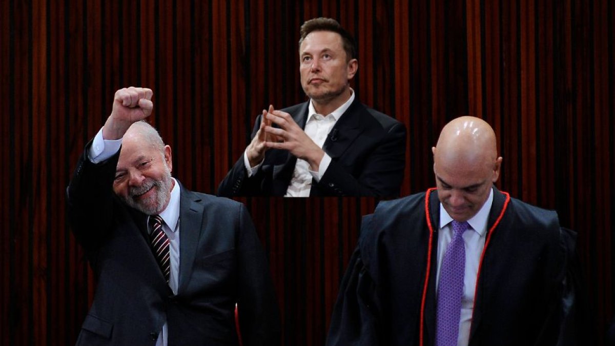 Montaje de Lula da Silva junto al juez Alexandre de Moraes y Elon Musk.