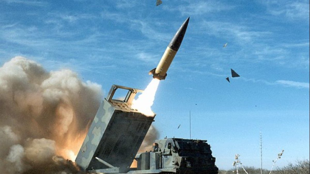 An ATACMS missile launched from an M270 MLRS