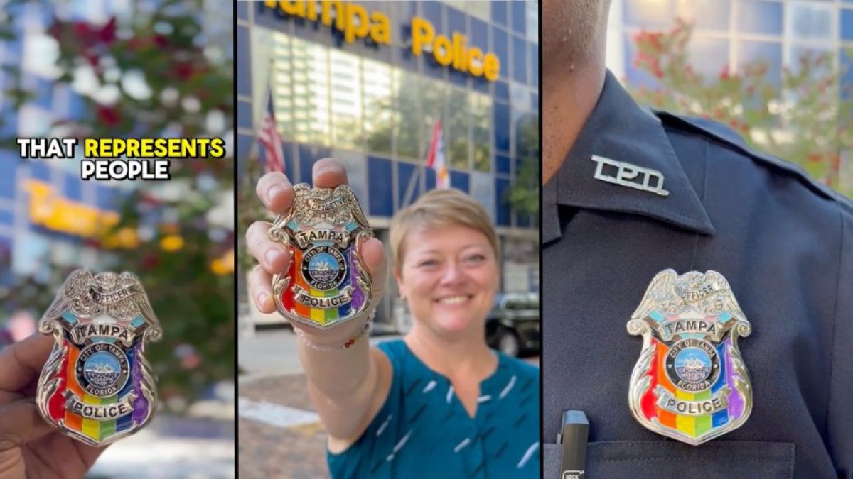 Agentes del Departamento de Policía de Tampa muestran la insignia LGBT con la bandera del arcoíris / Captura de video (@TampaPD - X, Twitter)