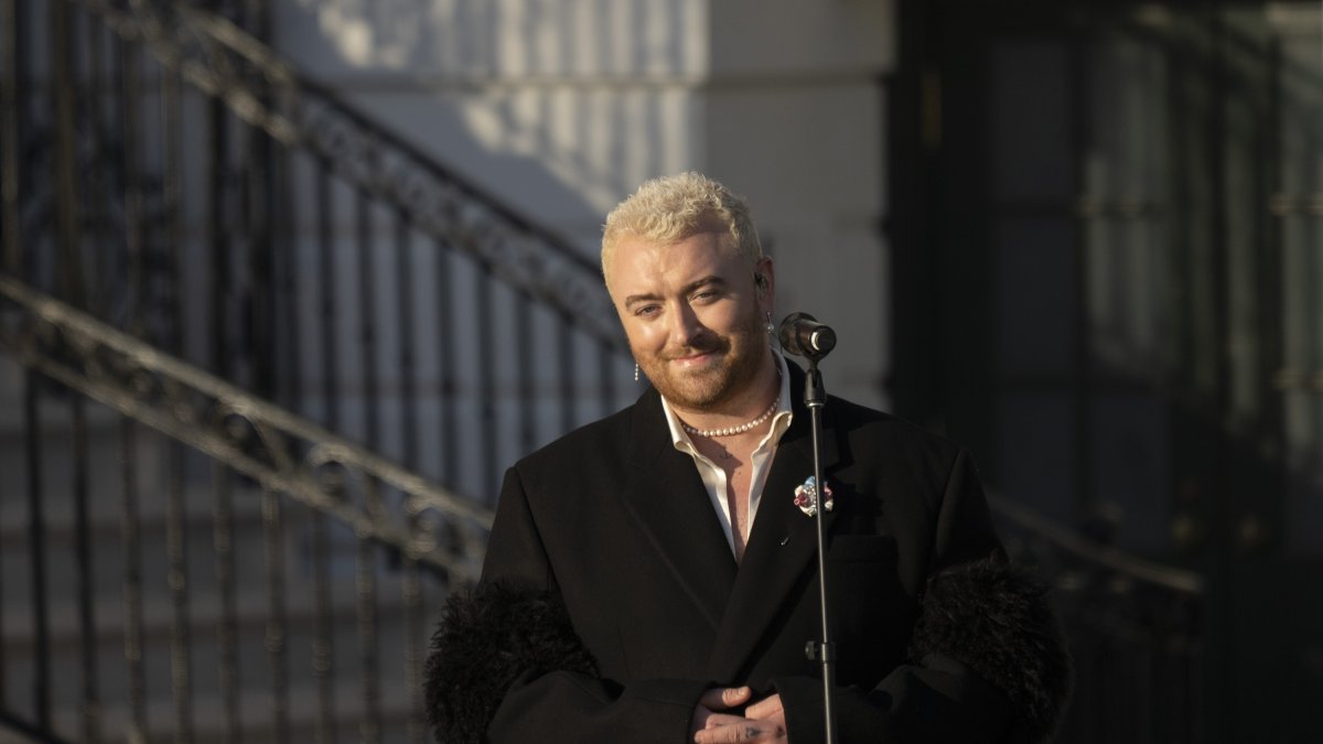 Musician Sam Smith sings before United States President Joe Biden hosts a ceremony to sign the Respect for Marriage Act on the South Lawn of the White House in Washington, DC on Tuesday, December 13, 2022. Credit: Chris Kleponis / Pool via CNP