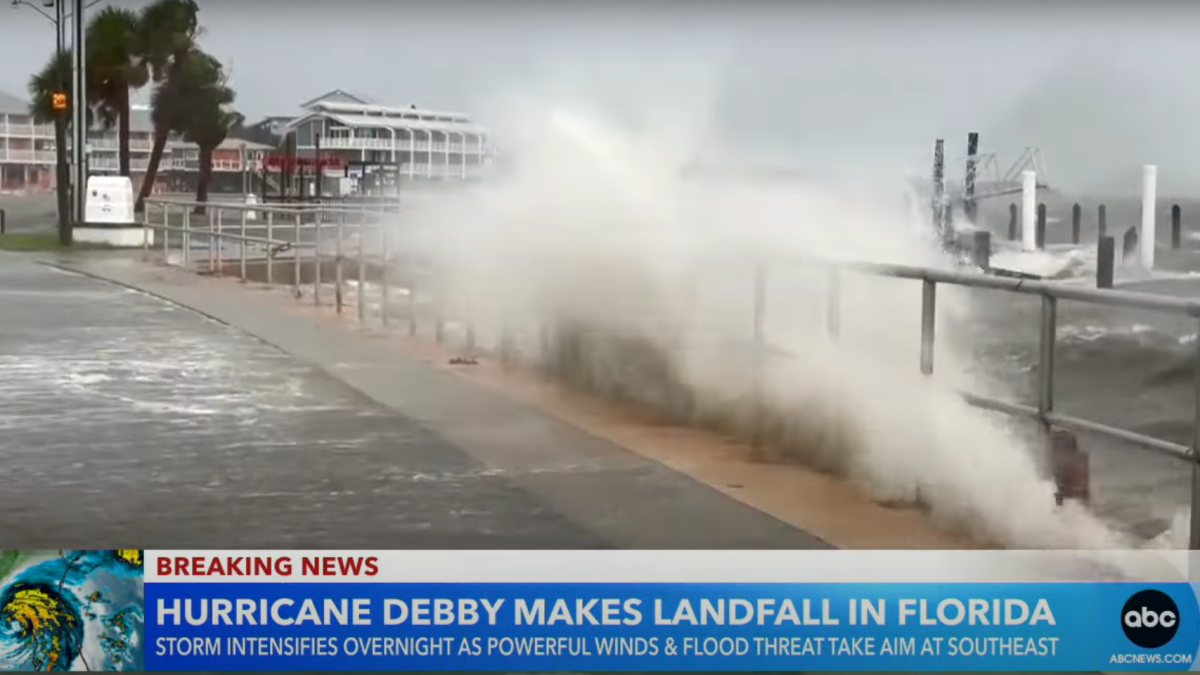 Captura de pantalla de la tormenta 'Debby' a su paso por Florida el 5 de agosto de 2024.