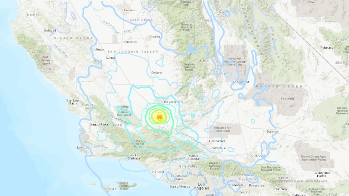 Epicentro del terremoto y zonas afectadas por el terremoto de 5,2 registrado en California.